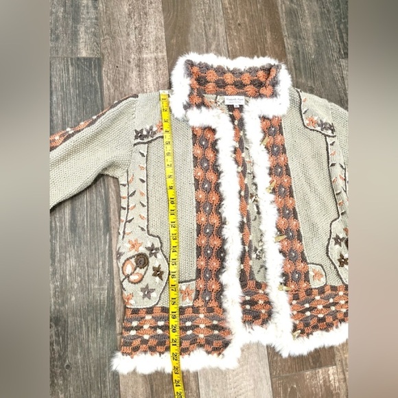 Roberta Frost Hand Knit Cardigan Sweater Alpaca Rabbit Fur Trim Medium !! - Picture 11 of 12